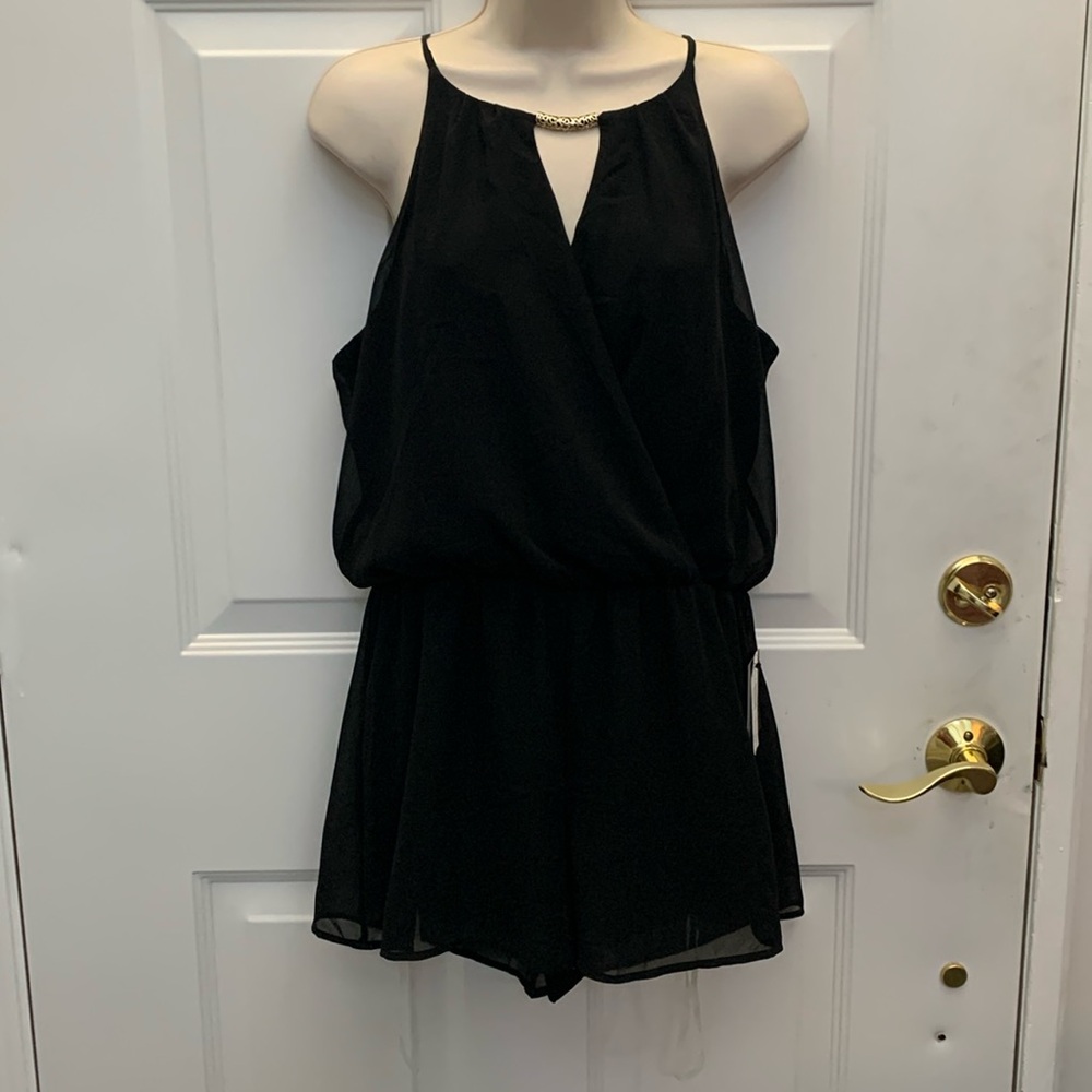 I.N. San Francisco black chiffon romper short jumpsuit size medium NWT